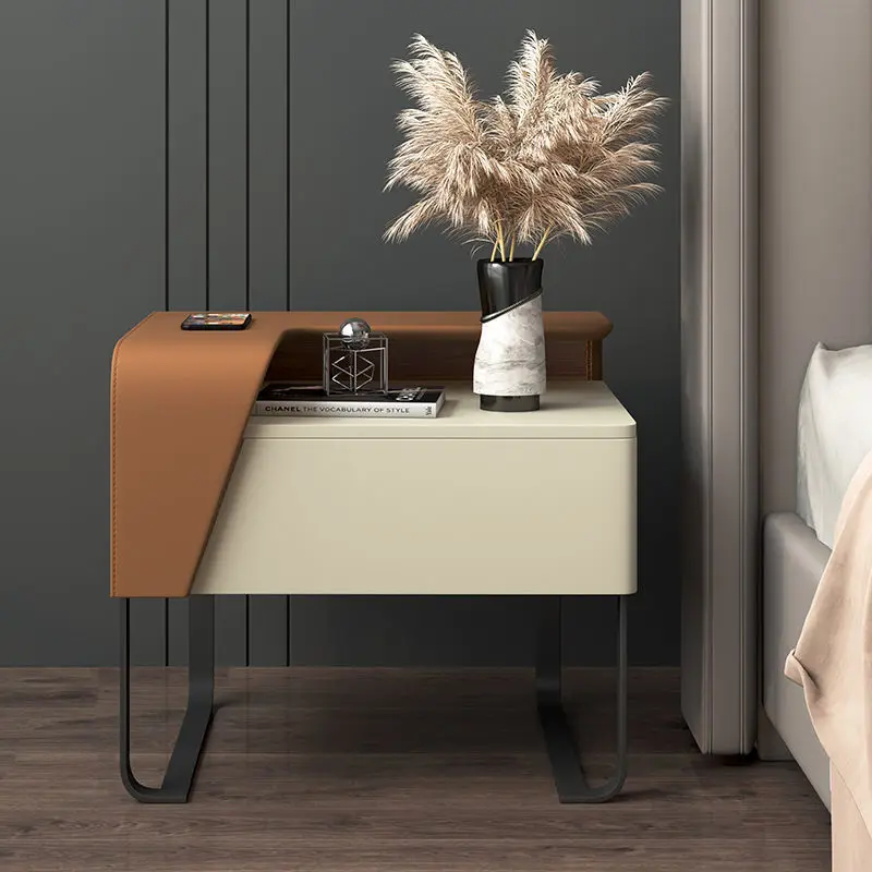 

2024 New No Installation Convenient Bedside Storage Table Sideboard Leather Storage Cabinet Nightstand Bedroom Furniture