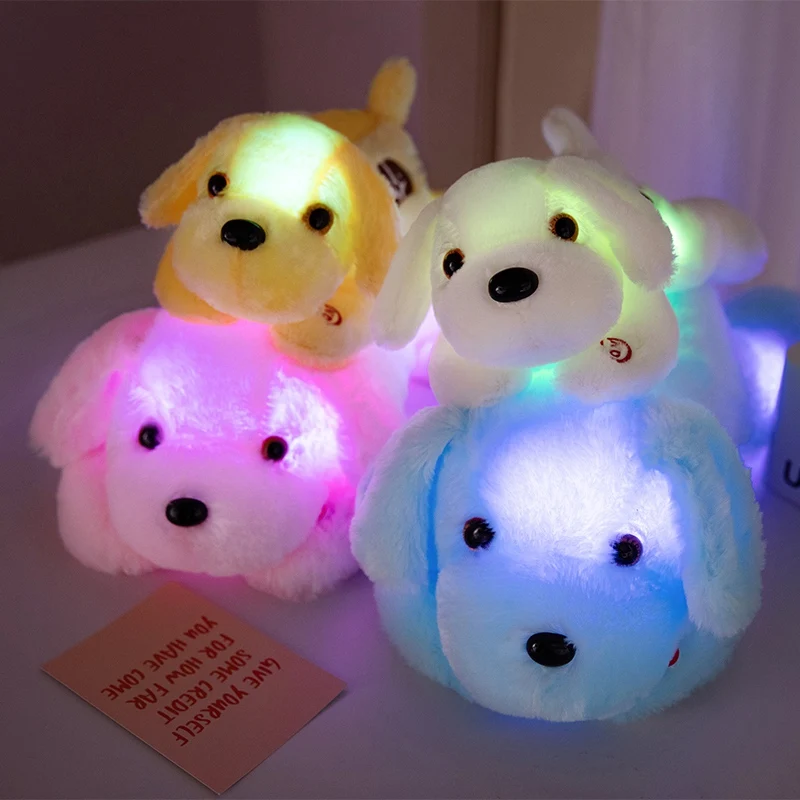 Lindo juguete electrónico de peluche para cachorro, Animal de peluche suave, perro, almohada para dormir, cojín con luz LED, muñeca suave brillante, juguetes para niños