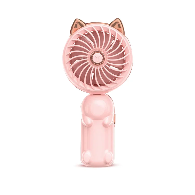 Portable Hand Held Fan with Cat Ears - Mini Fan with USB Rechargeable Battery Foldable Small Fan (Pink)