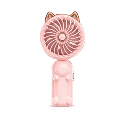 Portable Hand Held Fan with Cat Ears - Mini Fan with USB Rechargeable Battery Foldable Small Fan (Pink)