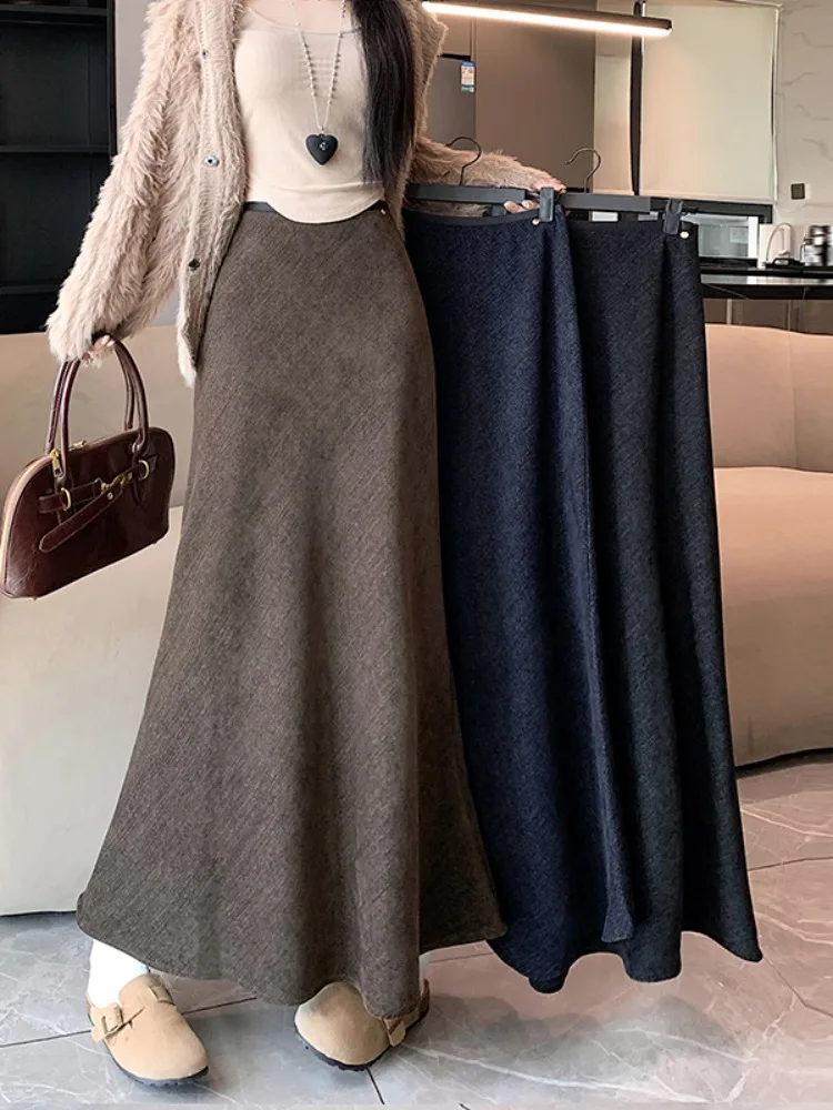 

Карамельная юбка с хвостом Fi, юбка-миди трапециевидной формы с высокой талией, женская осенняя модная утягивающая винтажная юбка с запахом