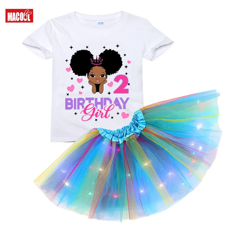 Black Princess Birthday Outfit Tutu Set Girl Shirt Set Tutu Outfit Custom Name Kids Party Light Dress Suits Gift Birthday Outfit