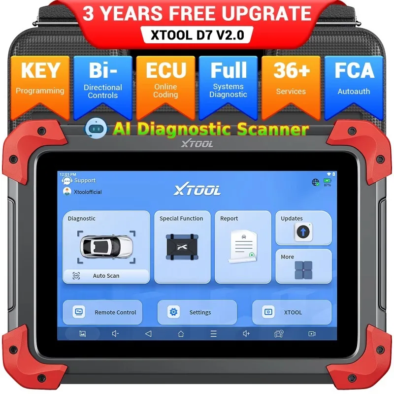 USA Stock 2026 New XTOOL D7 V2.0 AI Digatnostic Scanner Bi-directional ECU Coding Key Programming Tool with 36+ Reset FCA CAN FD