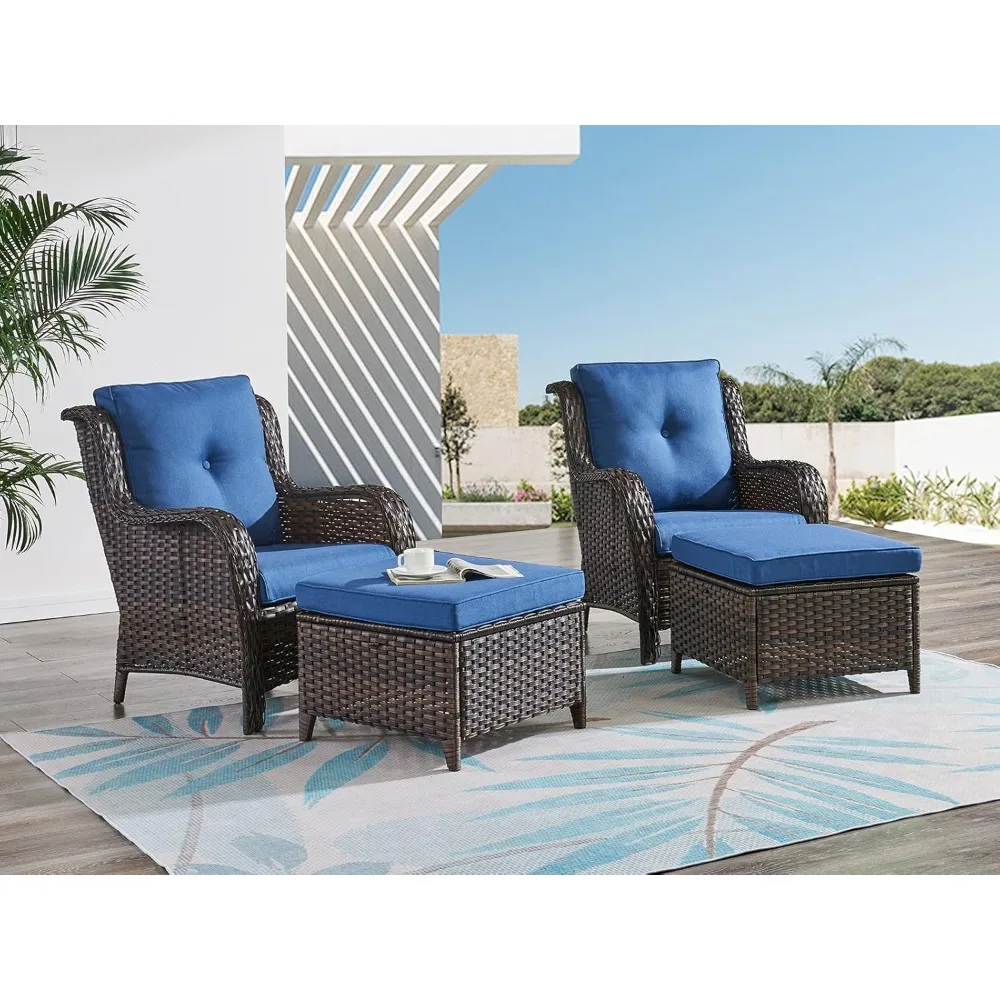 

4 Pieces Patio Bistro Set Wicker Patio Chairs Set of 2 with Ottomans Rattan ,Outdoor Furniture Conversation Set