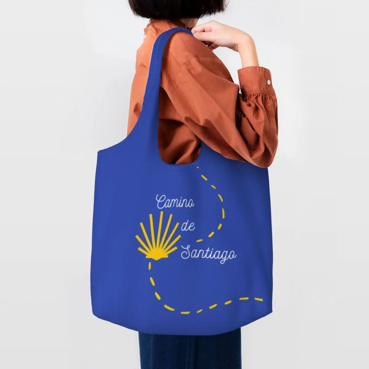 Bolso De compras personalizado De reciclaje Camino De Santiago vieira, bolso grande De lona para hombro para mujer, bolsas de compras portátiles para comestibles