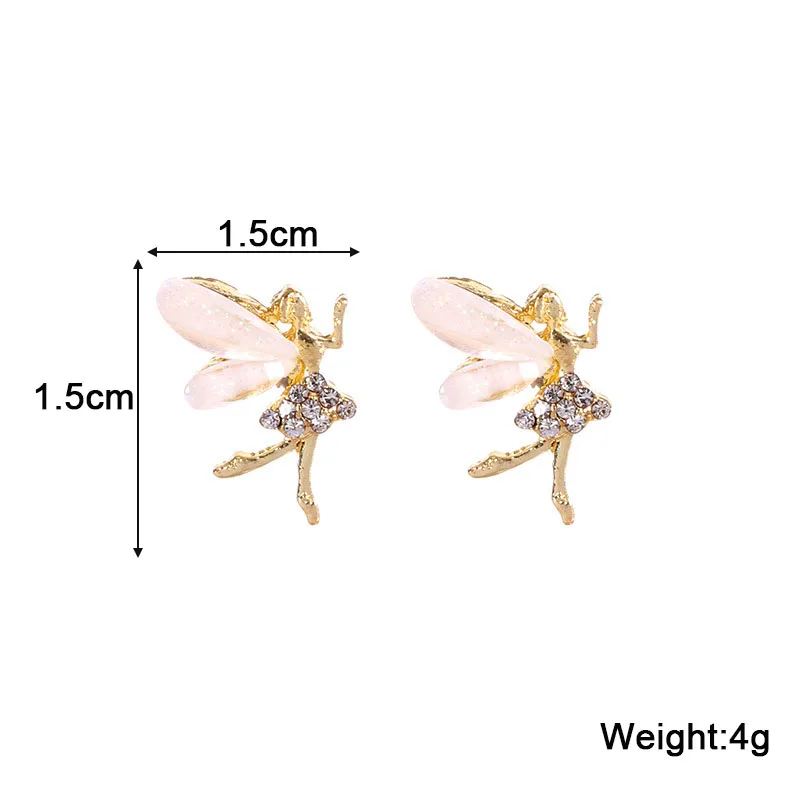 New Fashion Flying Elves Women's Stud Earrings White Acrylic Wings Fairy Cute Small Earrings for Female Crytal Trendy Jewelry