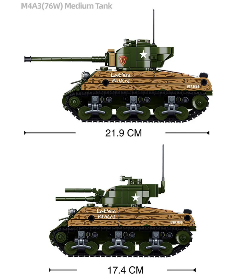 715PCS Army Sherman M4A3 76W Medium Tank Model Building Block MBT Military DIY Creative Juguetes Educational Toys for Children