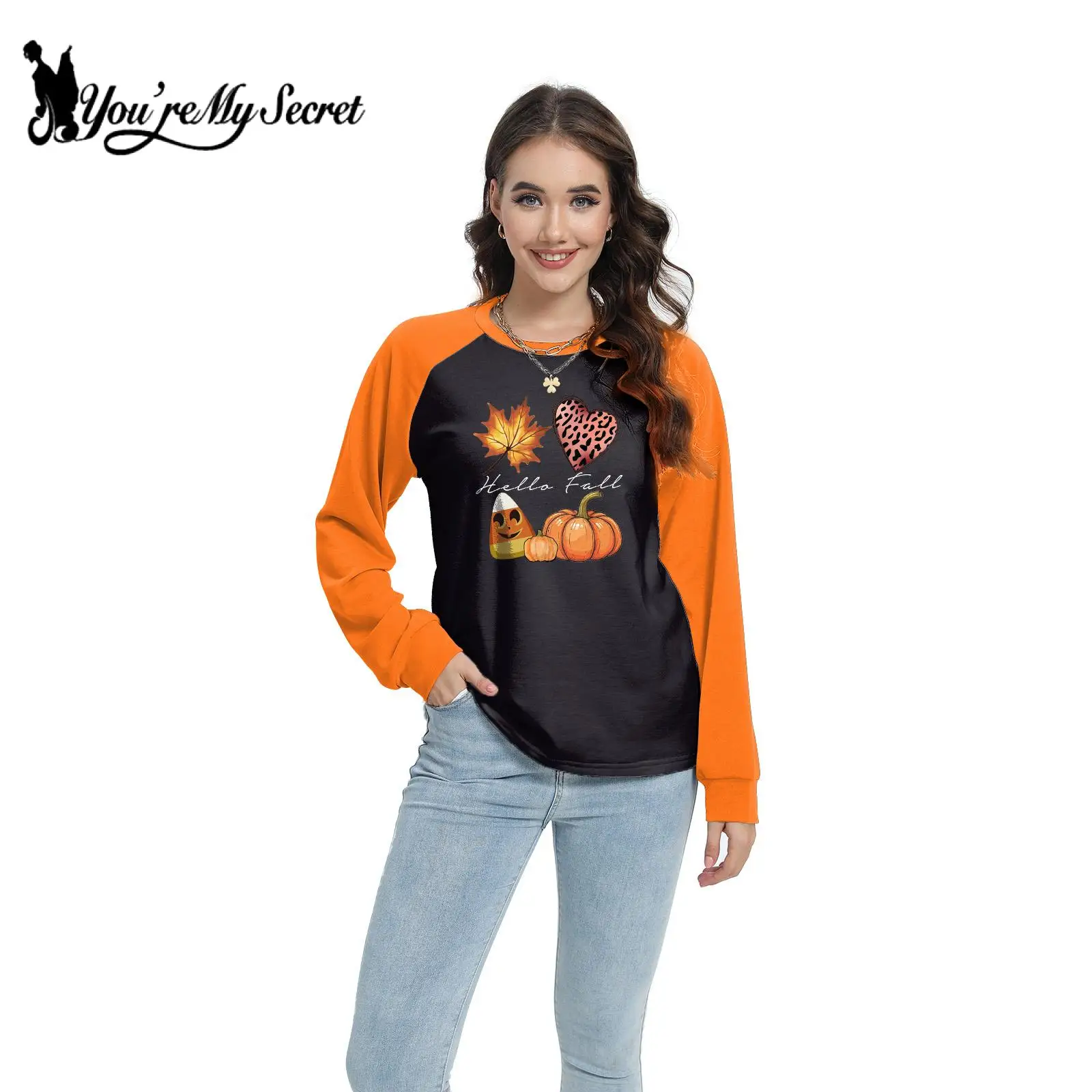 Você é meu segredo-Halloween feminino camiseta engraçada com impressão dos desenhos animados, festa de feriado, tops soltos, hoodies casuais em gola redonda