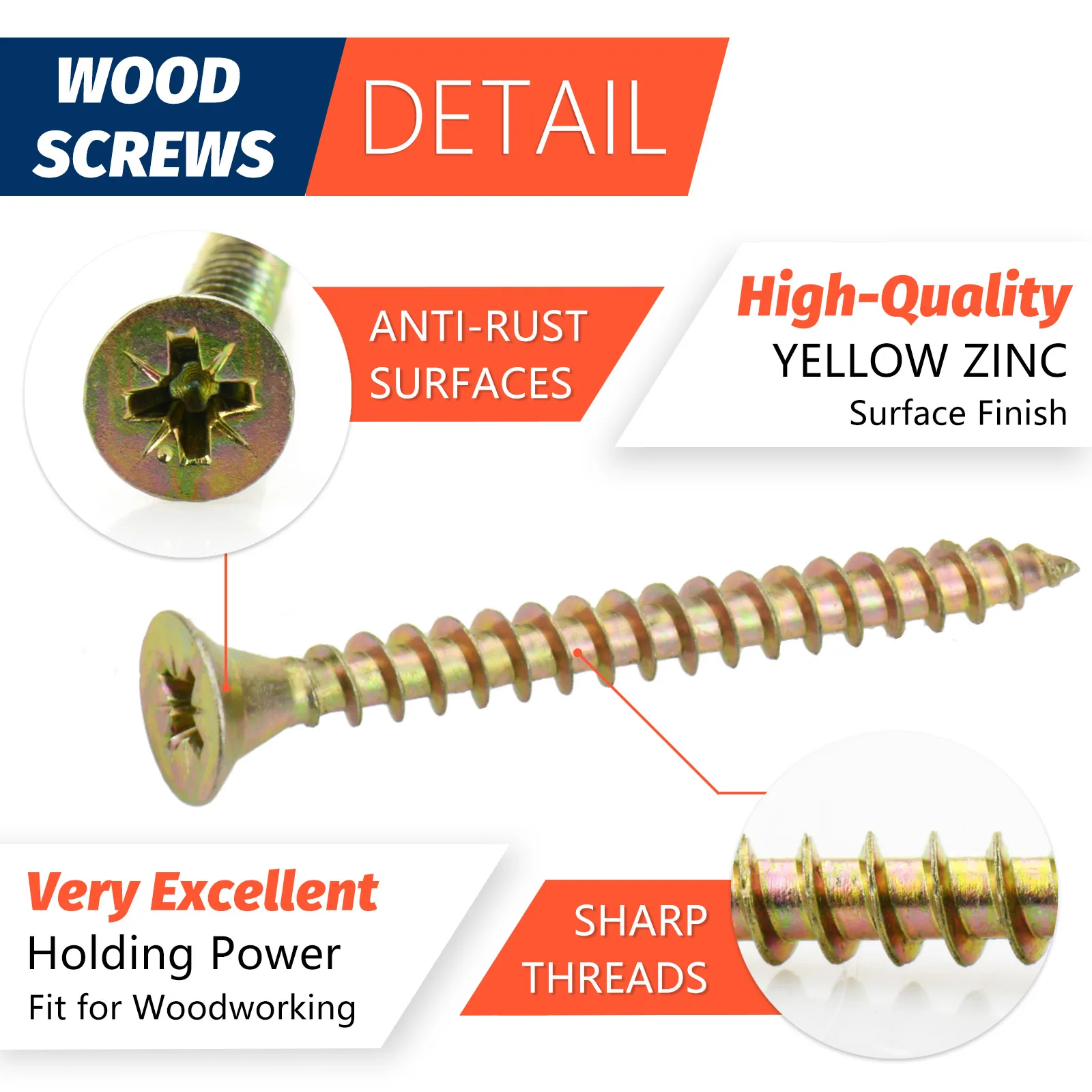 High Hardness Wood Screws Assortment Kit 60 Pcs Phillips Drive Flat Head Coarse Thread Screws Assortment Screw Set (6 Sizes)