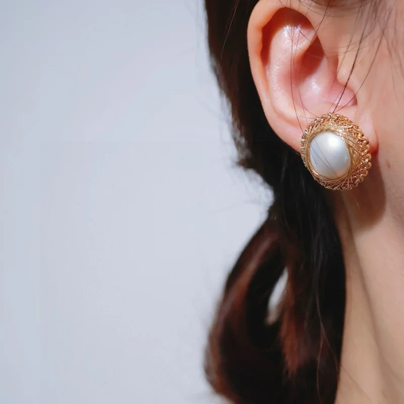 SGARIT Trending Pearl Jewelry DIY Handmade 15-16mm 14k Filled Gold Natural Seawater Mabe Pearl Stud Earrings  Jewellery