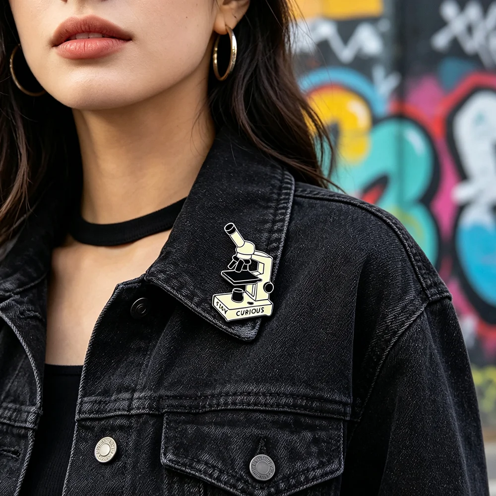 Hanreshe Microscope Enamel Pin Lab Medical Science Theme Brooch Lapel Backpack Coat Badge Jewelry for Doctor Nurse Scientist