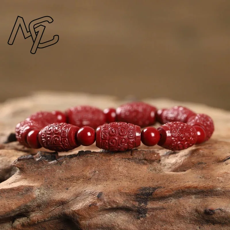 Women's Red Cinnabar Circular Bead Bracelet Hand Knitting Genuine Natural Bangle  Accessory Fashion Gift Jewelry Energy Healing