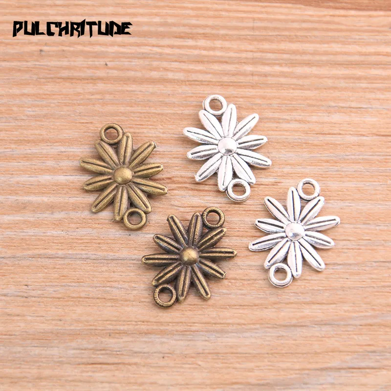 PULCHRITUDE  30PCS 14*20mm 2020 New Product Two Color Flower Charms Connector Jewelry Metal Alloy Jewelry Marking