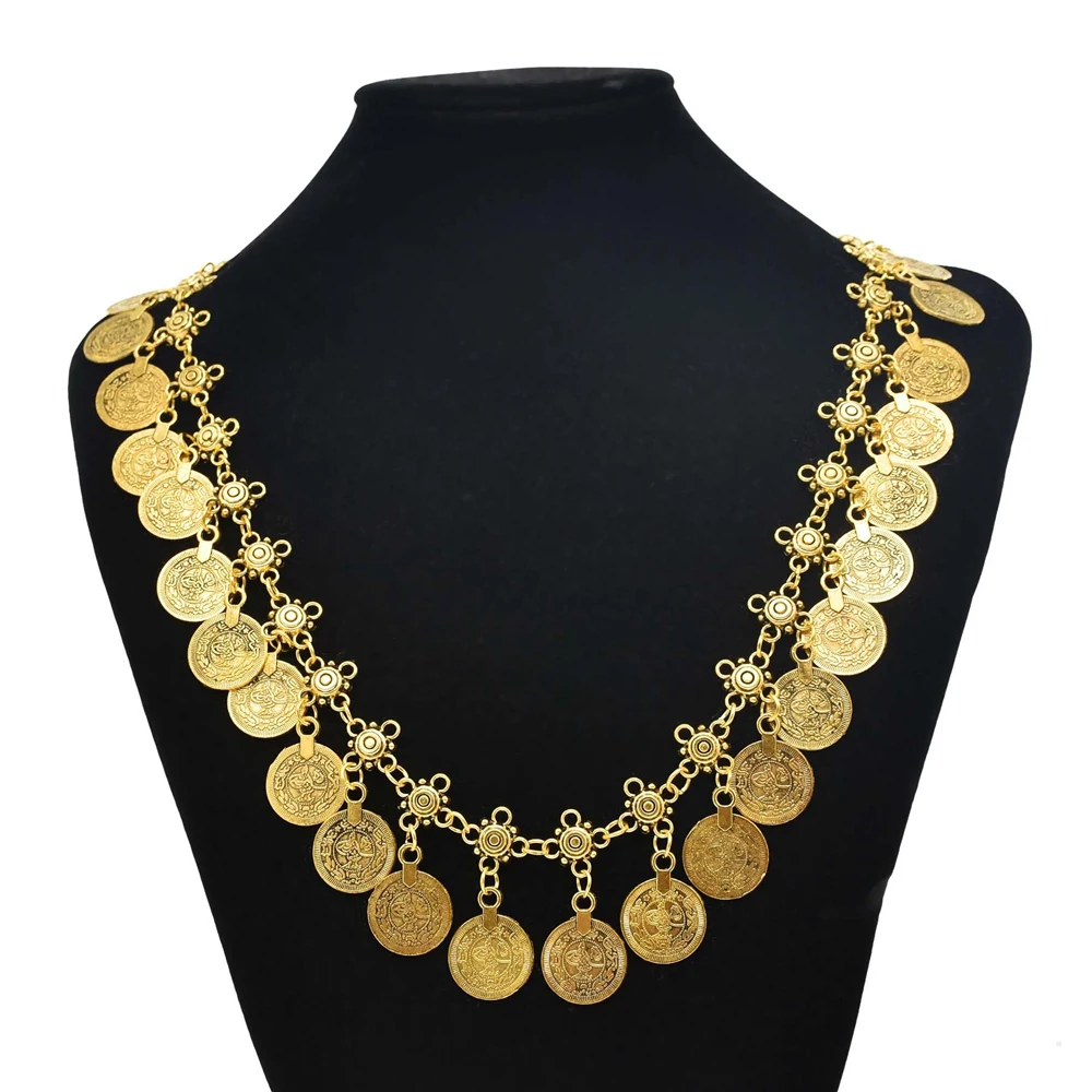 Vintage Golden Silvery Coin Choker Necklace for Women Traditional Gypsy Afghan Ethnic Bib Collarbone Chain Jewelry Accessories