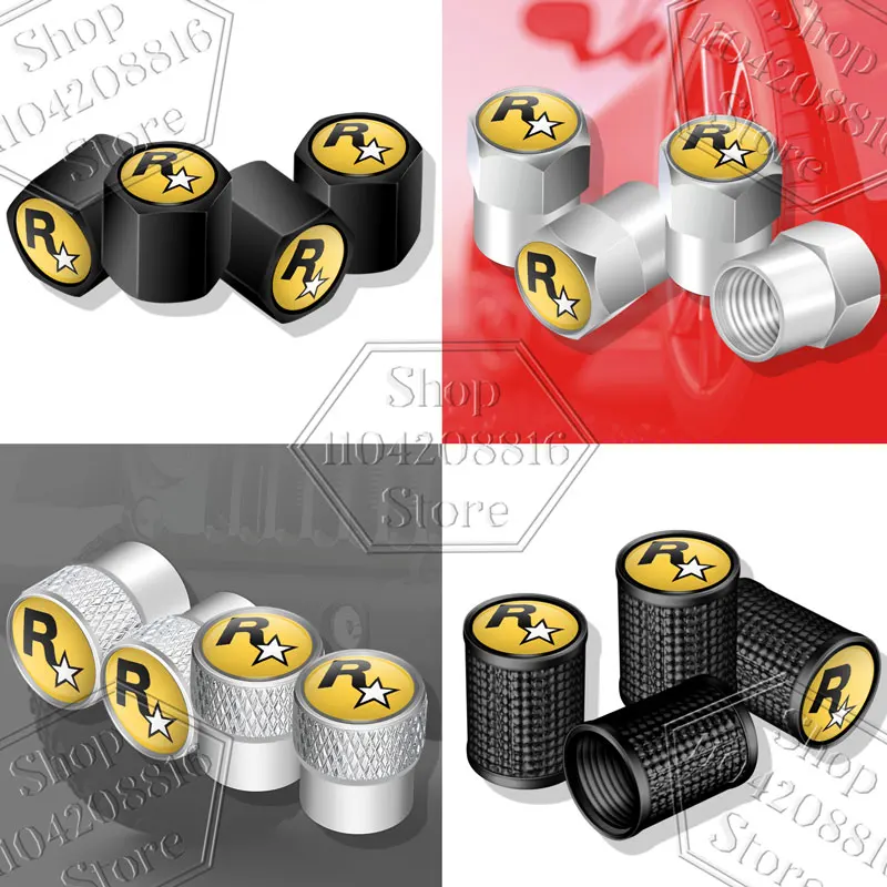 Car Styling 4Pcs R Star Emblem Wheel Tire Valve Caps Metal Tyre Air Stem Airtight Covers For Volkswagen Renault Auto Accessories