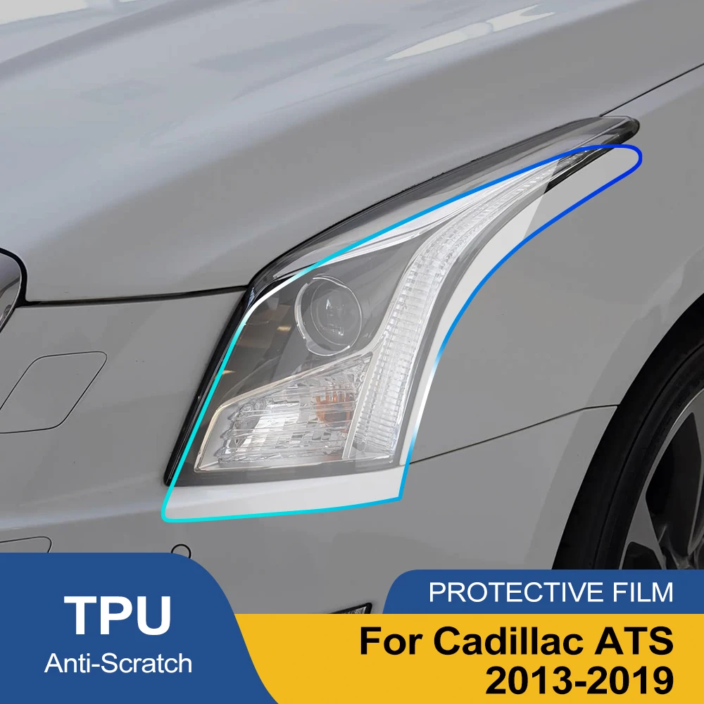 Custom Fit for Cadillac ATS 2013-2019 High-Gloss Smoke Black Headlight Protective Film TPU PPF Pre Cut Anti-Scratch Vinyl Wrap view 3
