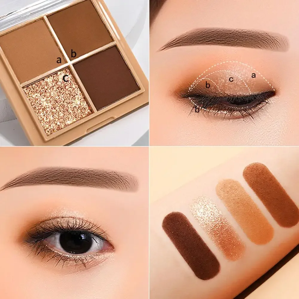 Mini bandeja de sombra de ojos de cuatro colores, brillo de 4 colores, sombra de ojos de niña, maquillaje de cuadros de cuatro colores mate nacarado, aumento M3J6