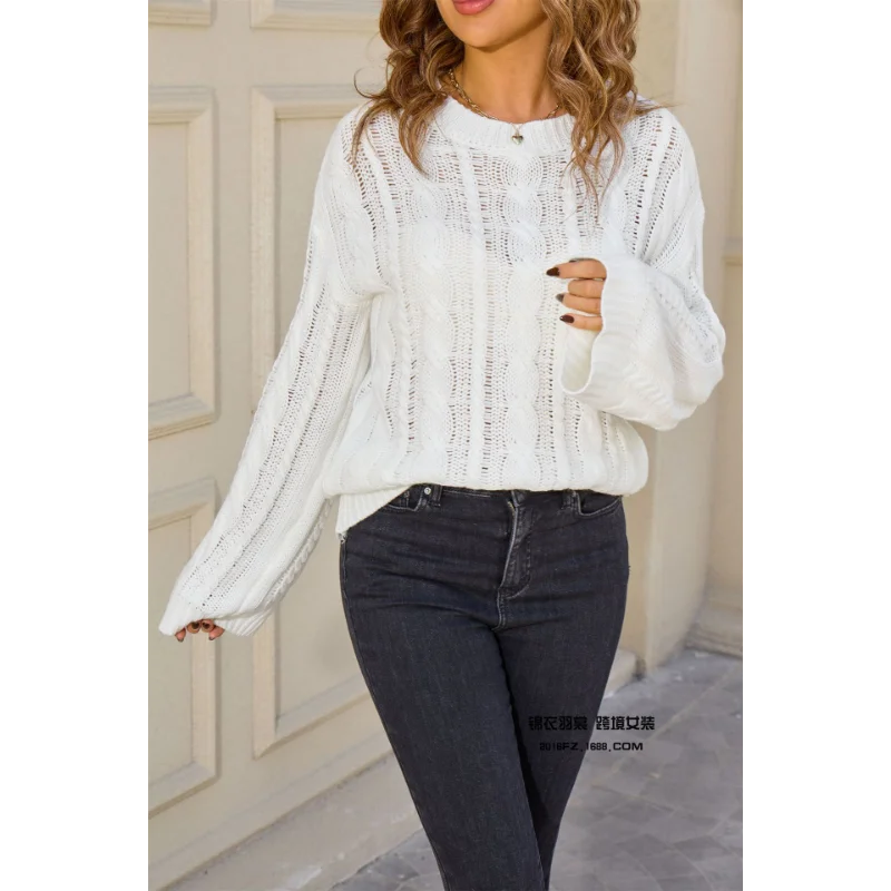 Nowy sweter damski na jesień i zimę 2025, gładki, z okrągłym, skręconym dekoltem, luźny, casualowy, uniwersalny, elegancki pulower.