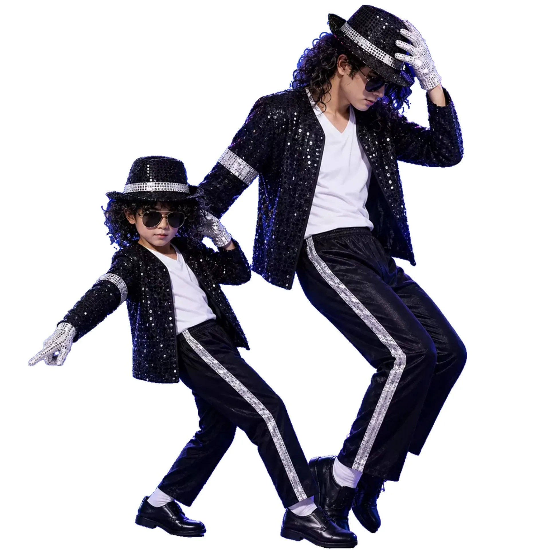 Kids Star Costume Set Metallic Shiny 80s 90s Party Outfit for Boy Girl Children Michael Jackson MJ Costumes