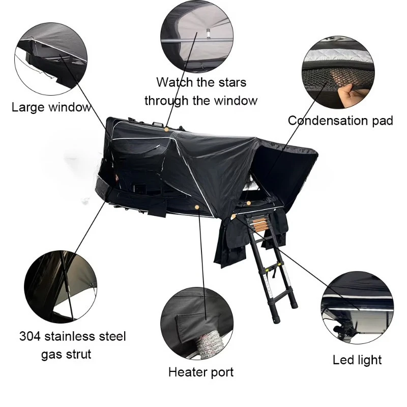 4x4 Offroad Car Aluminum Hard Shell Roof Top Tent Wild Land Camping Waterproof Side Opening Rooftop Tent with Skylight