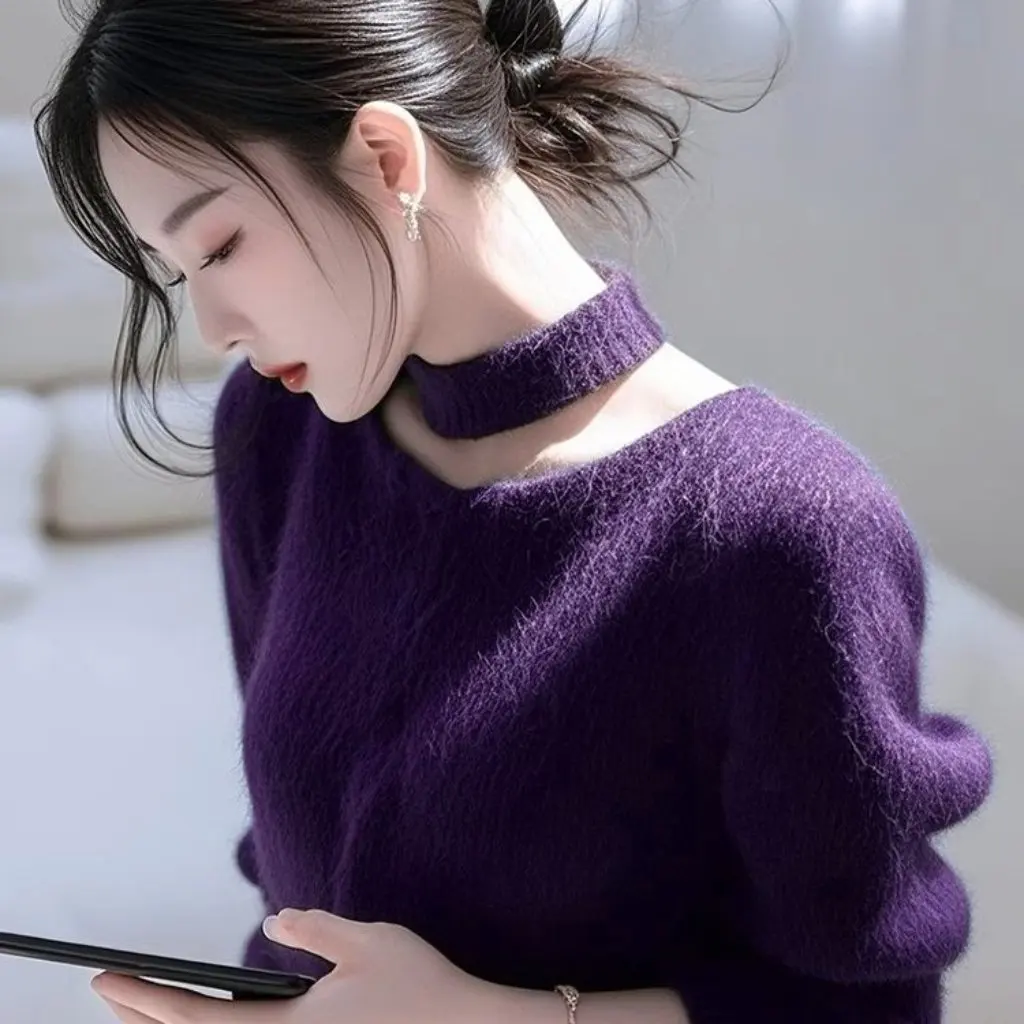 

Women's Soft Waxy Solid Color Sweater Small Fragrant Style Winter Lazy Advanced Sense Knitted Top Outer Wear