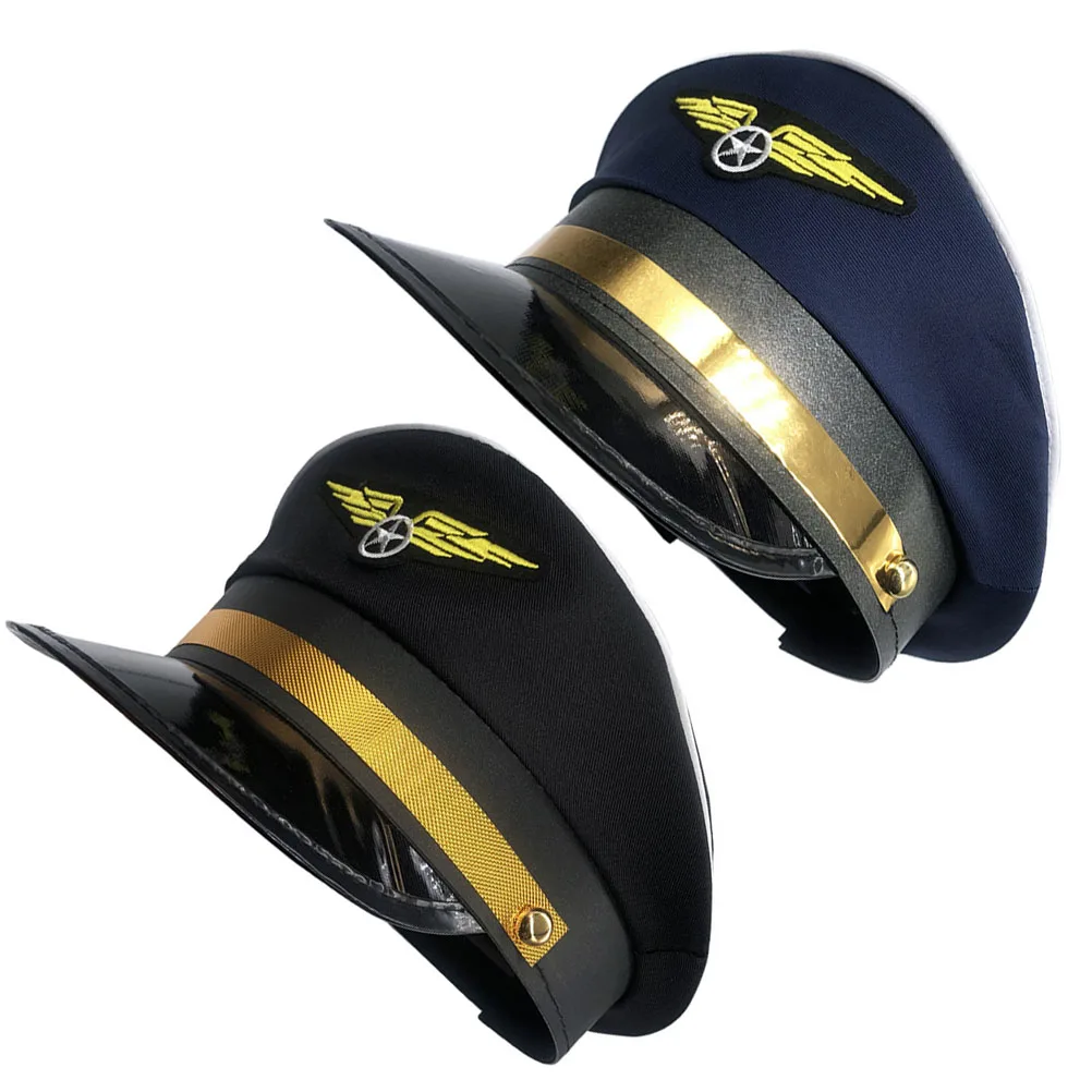 

2 Pcs Children Pilot Hats Adjustable Flight Attendant Cap for Kids Adults Cosplay Halloween Stage Performance Uniform Accessory