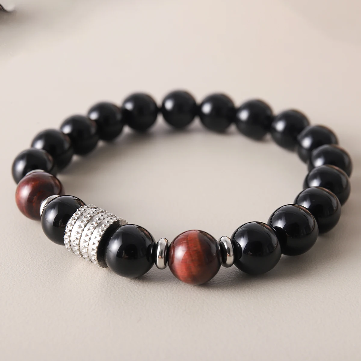 

New Tiger Eye Obsidian Stainless Steel Bracelet for Men Natural Gem Beaded Bracelets 2026 Fashion Father's Day Jewelry Gifts