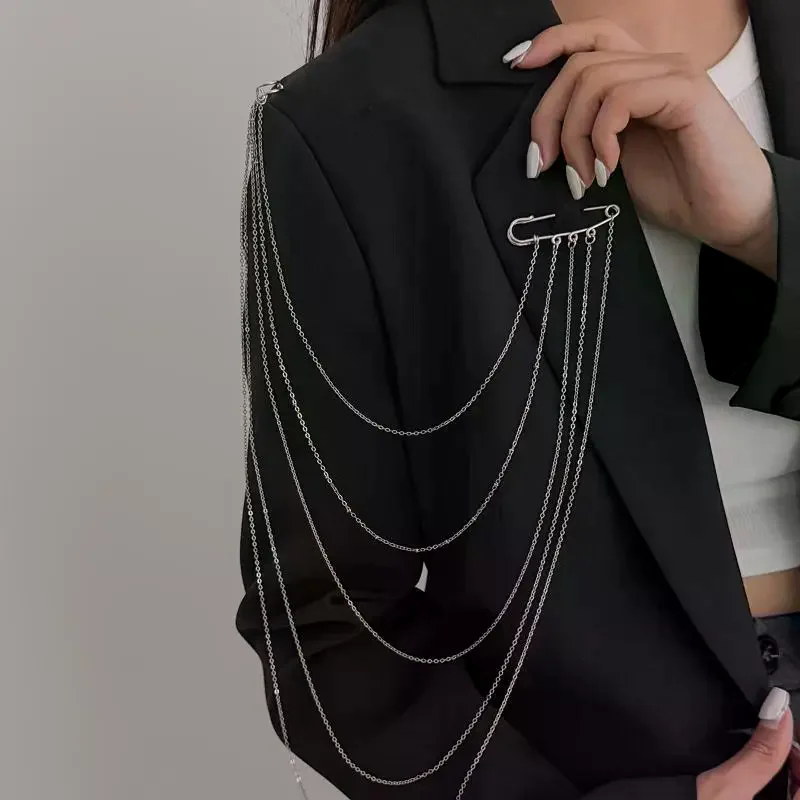 Elegant Multi-layer Crystal Bead Brooch - Creative Multi-functional Chain Pin for Fashion Clothing, Stylish Jewelry Accessory