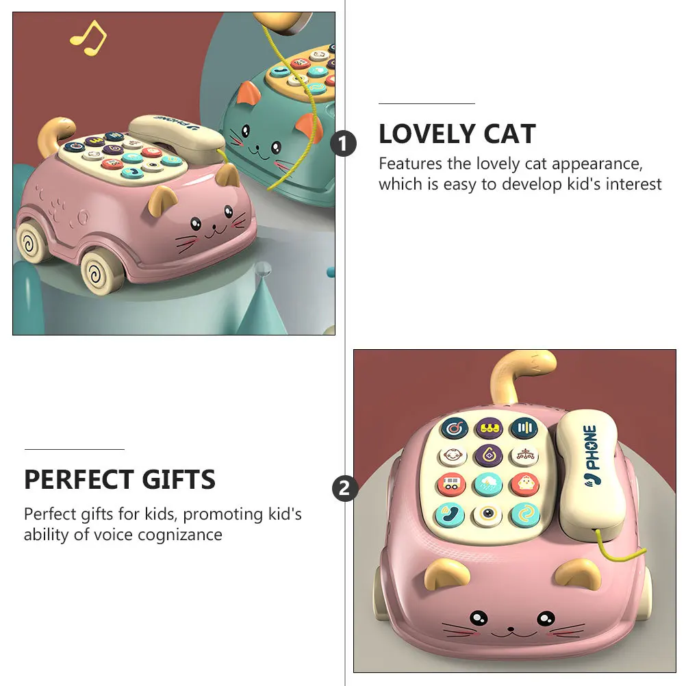 1 Juego de teléfono de voz para niños, imitación de 12 teclas, diseño de gato, teléfono educativo para el desarrollo temprano, juguete musical