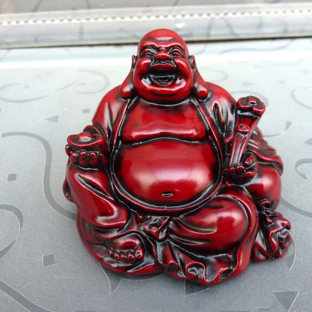 Vintage Resin Laughing Buddha Statue Chinese Happy Maitreya Buddha Desktop Feng Shui Collectible Ornament
