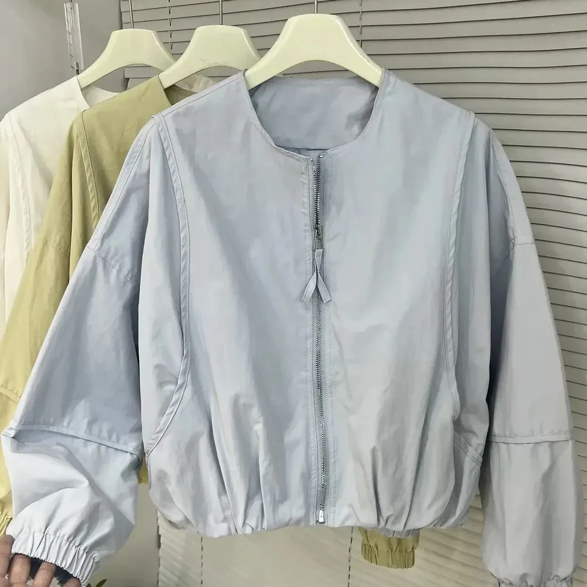 الكورية جولة الرقبة بلون سترة قصيرة المرأة سترة واقية 2025 جديد سترة فضفاضة غير رسمية معطف ربيع الخريف المرأة خندق #4