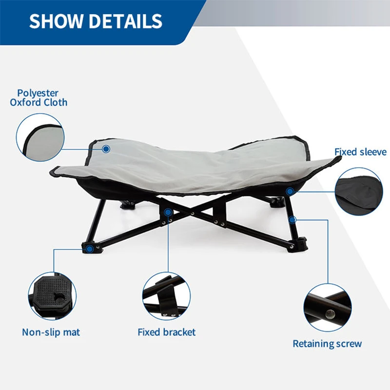 Składane łóżko kempingowe dla psa na zewnątrz Podwyższone przenośne łóżko dla psa z metalową ramą Średnie duże łóżko dla psa