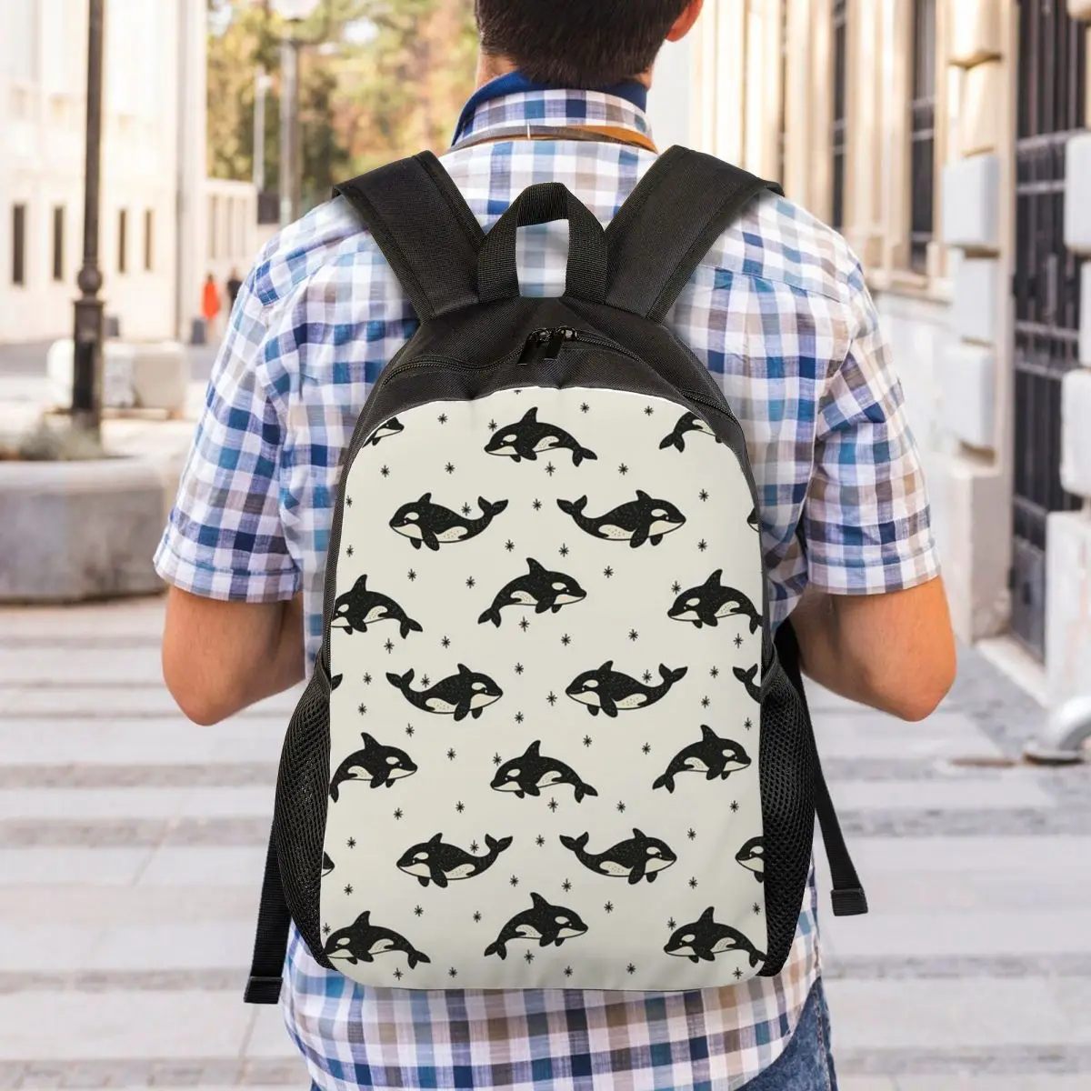 Killer Whale Orca Pattern Backpack Student Boys Girls BookBag School Bag Laptop Shoulder Bags