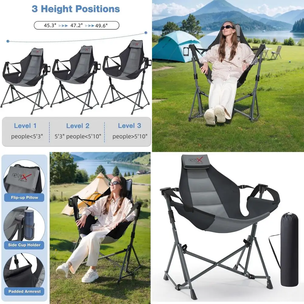 

Portable 3-Position Swinging Hammock Chair with Cushion and Cup Holder, Adjustable Backrest, 350lbs Capacity, Ideal for Outdoors