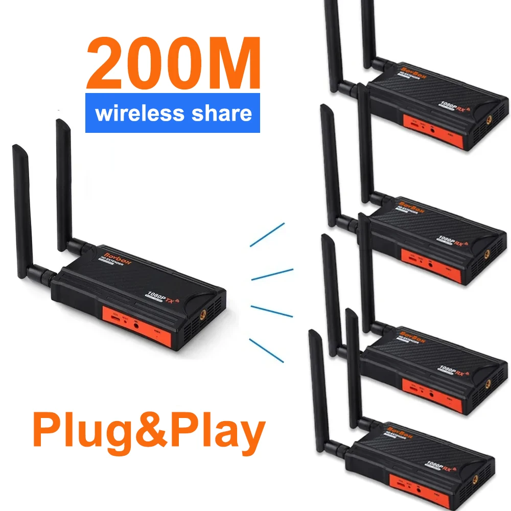 200m HDMI Bezprzewodowy przedłużacz nadajnika i odbiornika wideo 2 3 4 TV Share Display do kamery DVD Laptop PC do monitorowania projektora