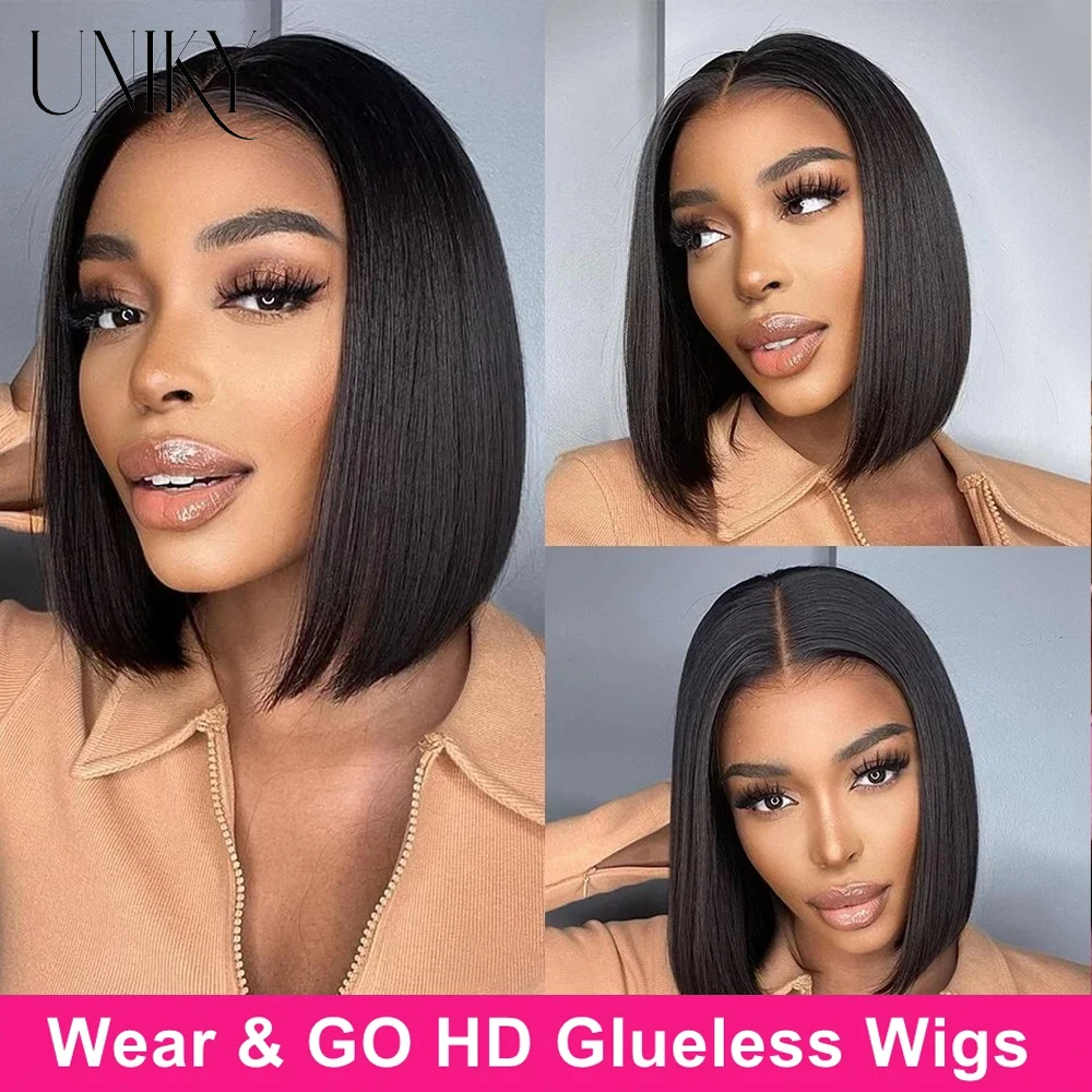 12 inch Straight Glueless Bob Wig Human Hair Wigs Ready to Wear Brazilian Remy Hair Wigs for Women 6x4 Pre Cut Closure Wigs