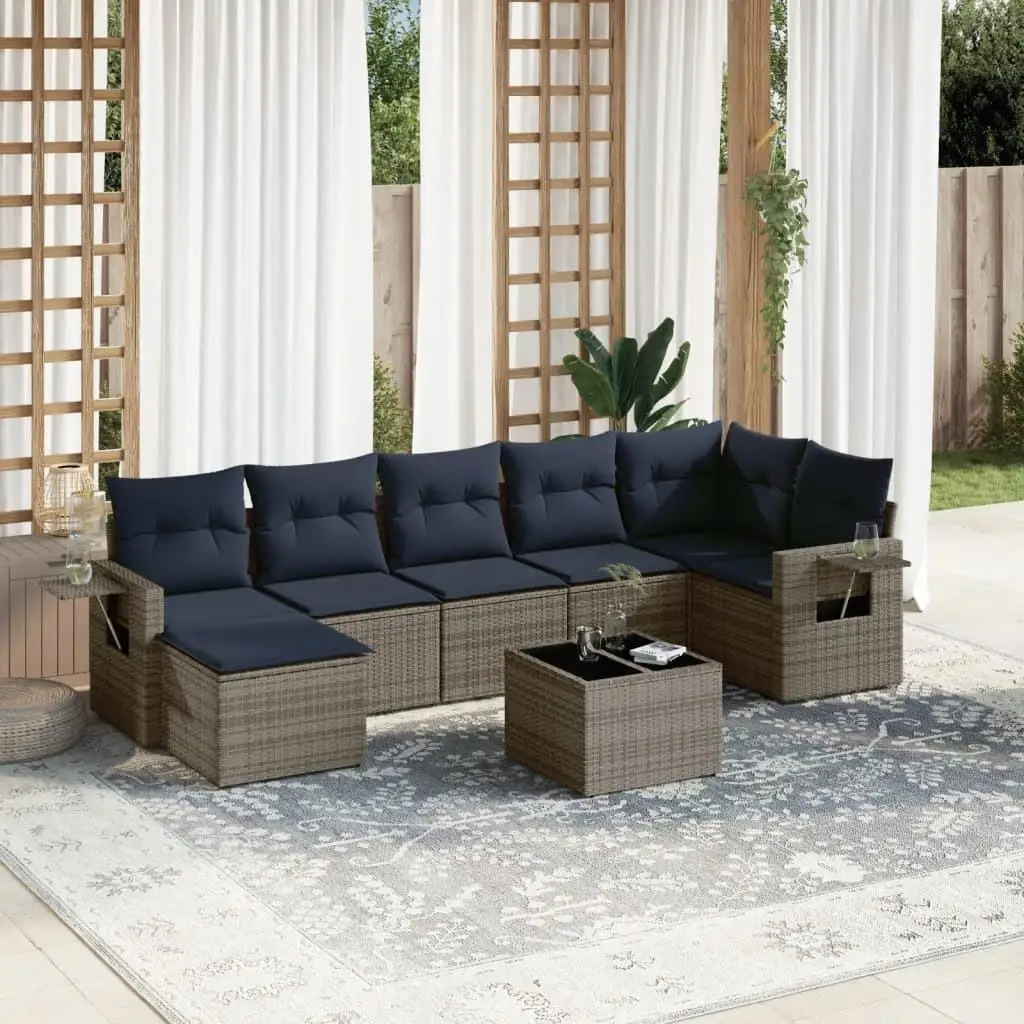 

Gray Poly Rattan 8 Piece Outdoor Patio Sofa Set with Cushions Modern Furniture Garden Seating