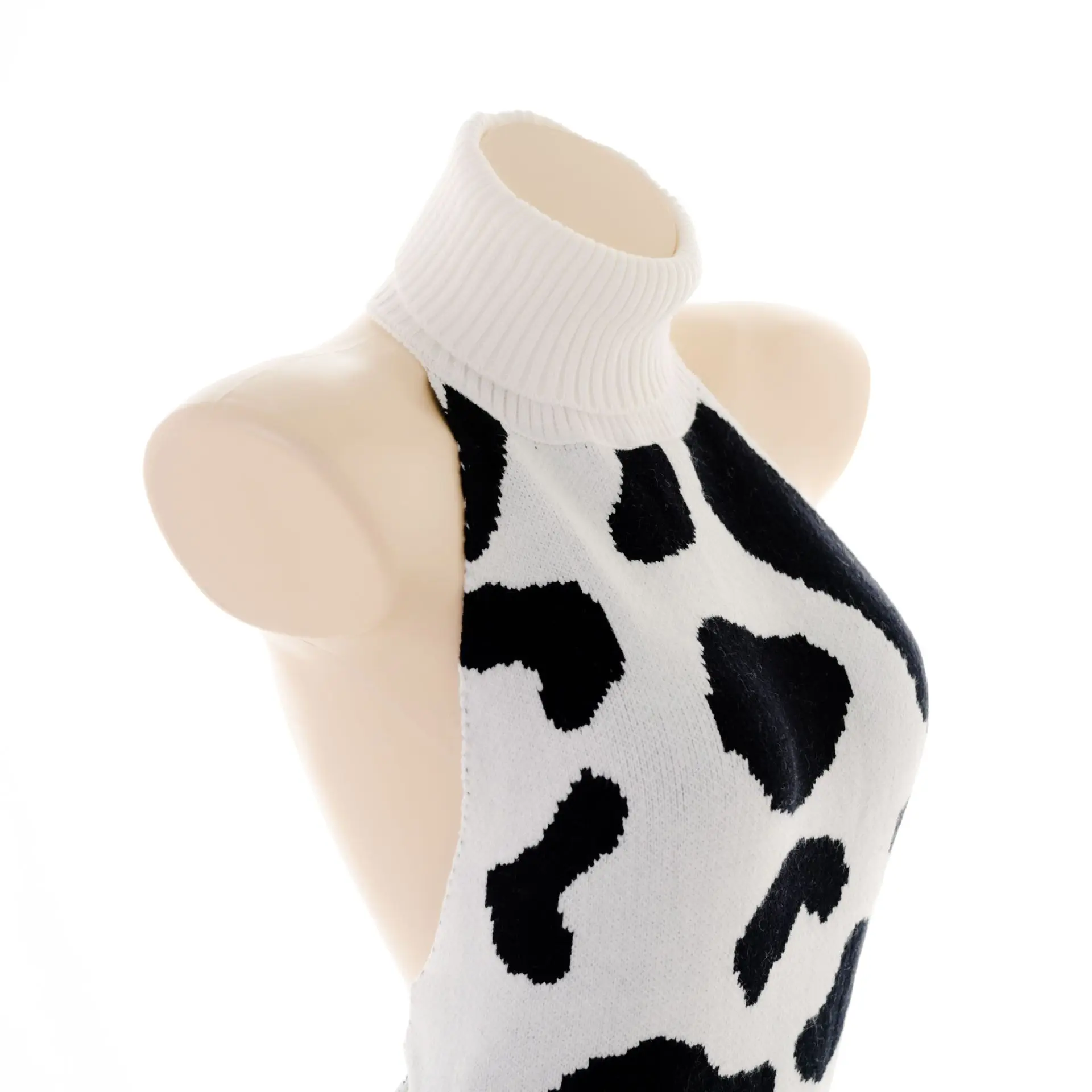 New Sexy Lingerie for Women Sexy Cow Print Large Size Hip-hugging Backless Cow Print Camisole High-neck Sweater Knitted Dress view 4