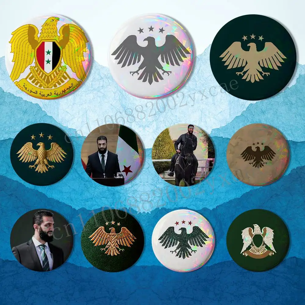 Emblem Eagle Syria Syrian Flag National Reflective Pin Tinplate Round Brooch Cartoon Cosplay Badges for Bag Hat Toys Gifts