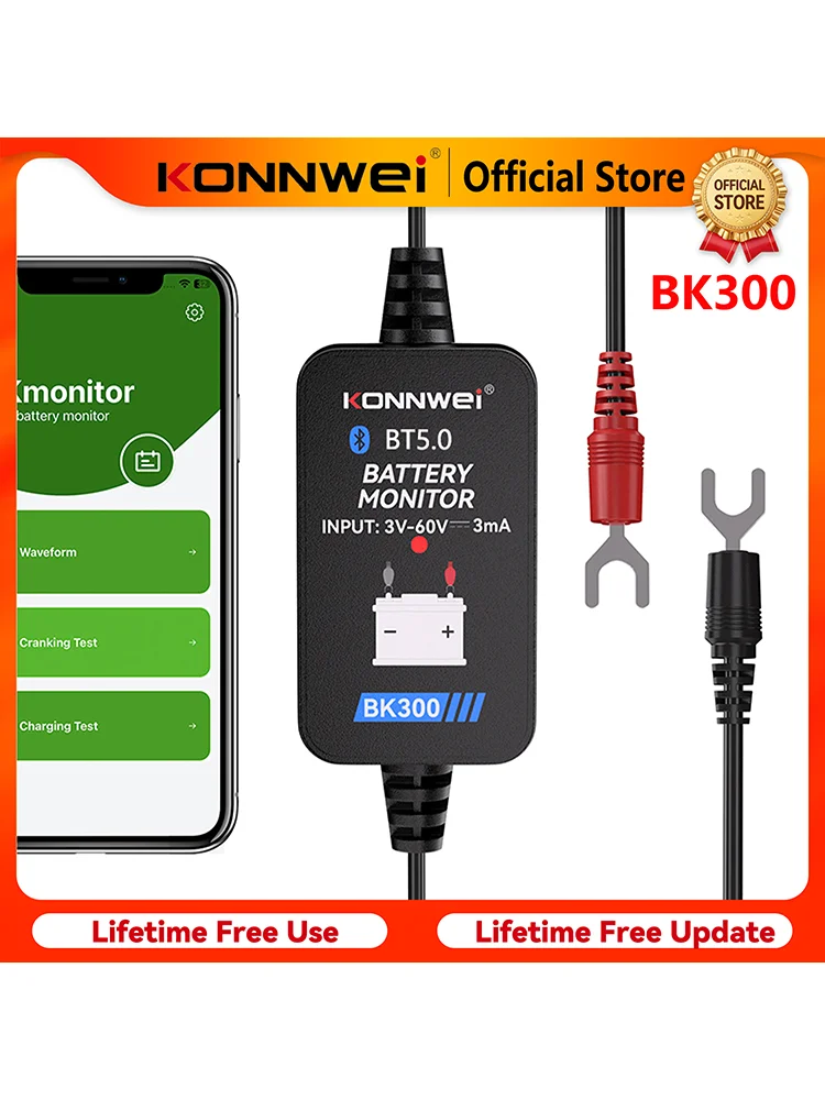 2026 KONNWEI BK300 Bluetooth Autobatterie-Überwachungsgerät 6V/12V/24V Batterietester mit Mobiler App für Autos, Wohnmobile, Motorräder, LKWs & Boote