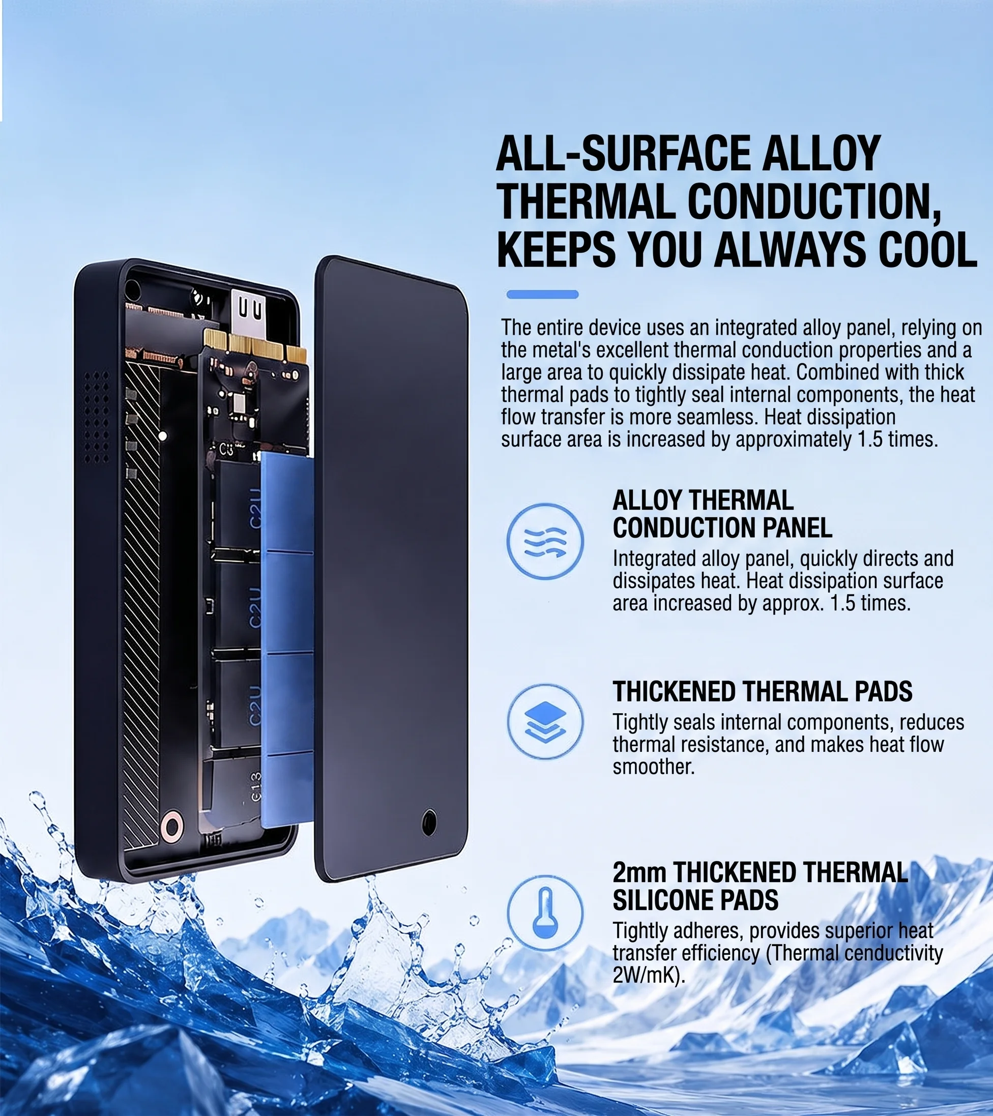 M.2 NVMe SSD-Gehäuse 10Gbps USB-C 3.2 Gen2 Externes Gehäuse Unterstützt M- und B&M-Schlüssel 2280 SSD Aluminiumgehäuse UASP für NVMe – Detail 7