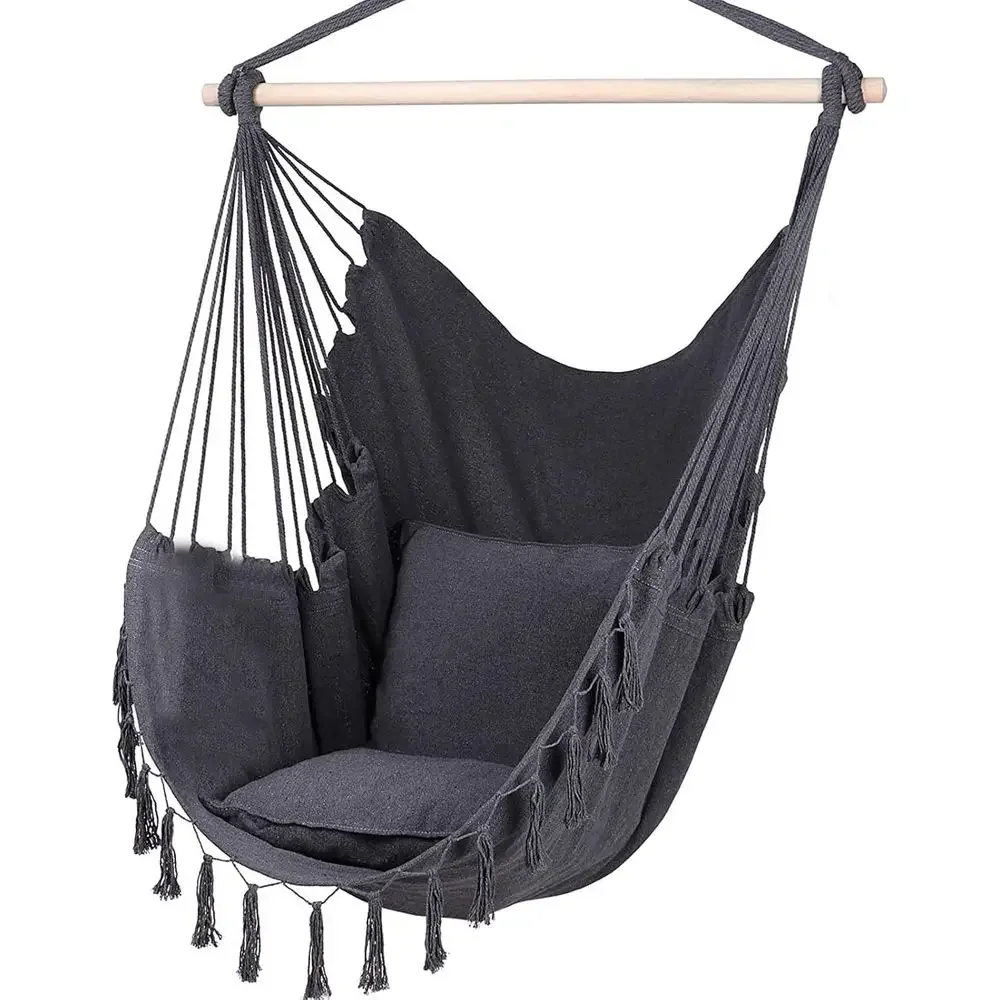 Outdoor Indoor Hammock Swing Chair with Pillows, 300 lbs Capacity, Easy Setup, Perfect for Yard, Deck, Patio, Garden