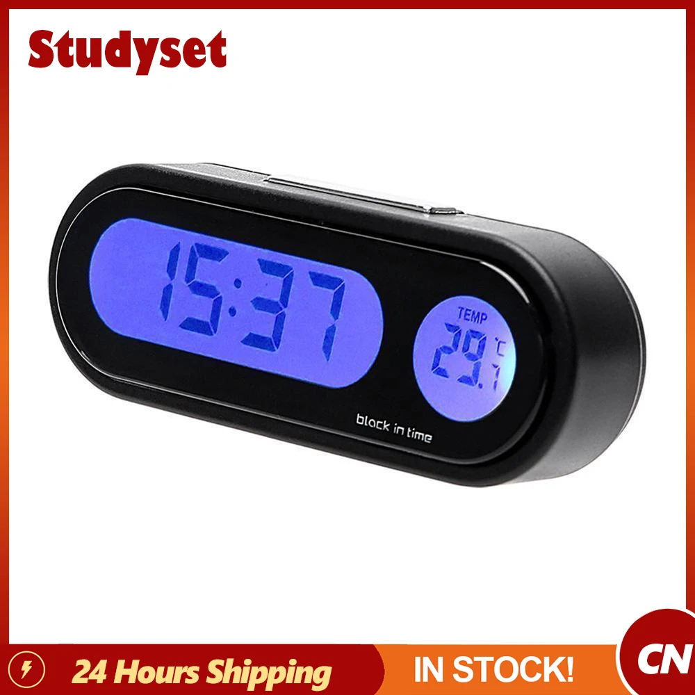 

Car Mini Electronic Clock Time Watch Auto Dashboard Clocks Luminous Thermometer Black Digital Display Car Auto Accessories