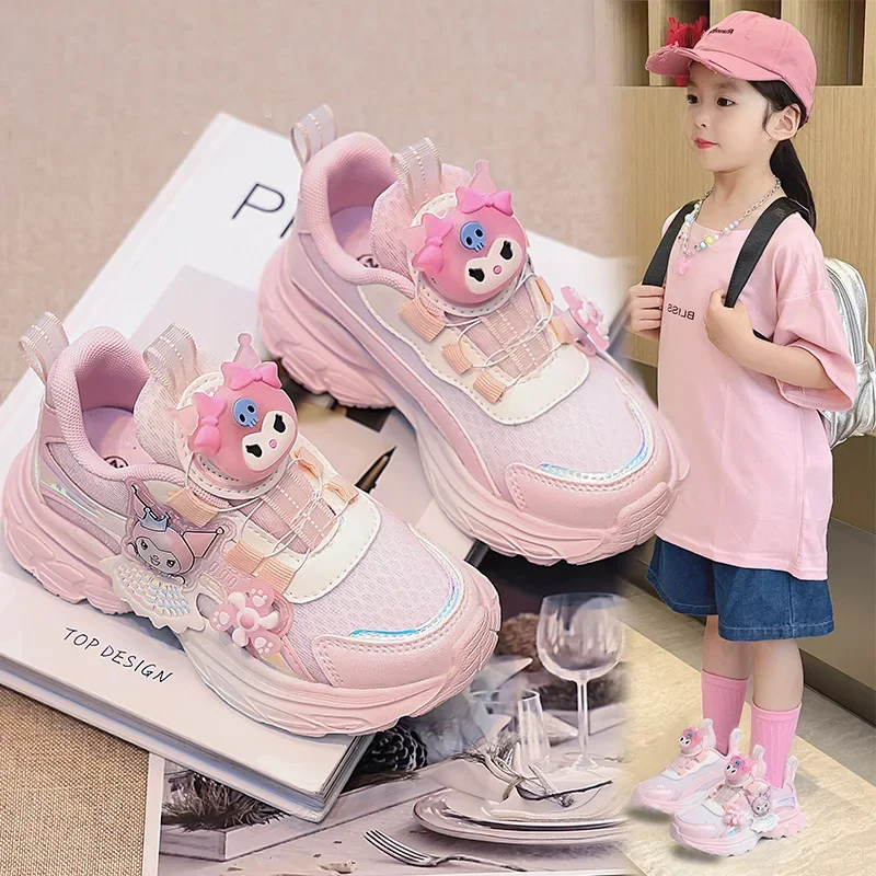 Girly Heart Kawaii Sanrio Ins Kuromi Breathable Sneakers Cute Cartoon Soft Soled Student Running Shoes Lovely Gifts for Kids