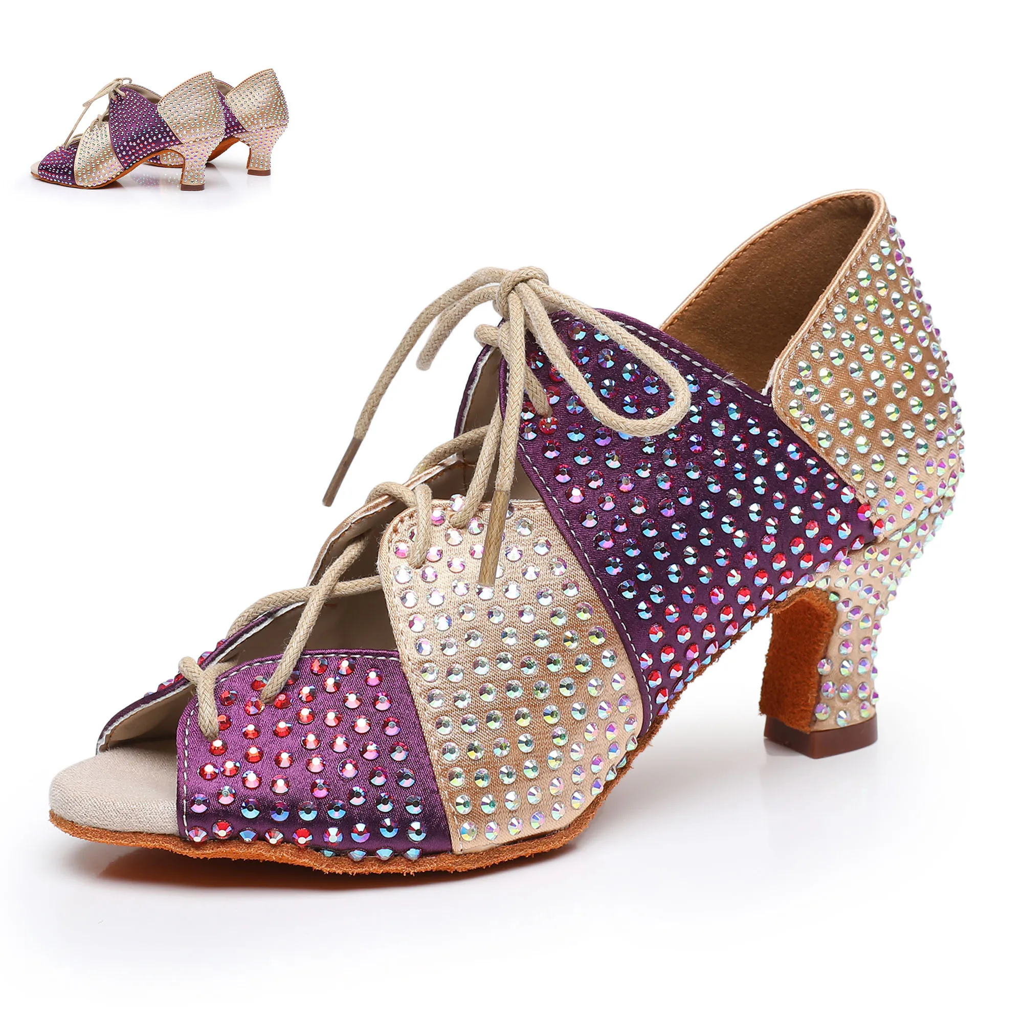Women Latin dance shoes adult soft soled dance shoelaces diamond high heels dance shoes, national standard cha cha dance shoes