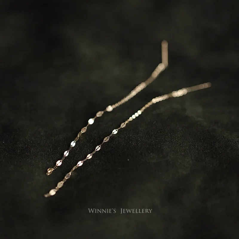S925 Sterling Silver Lip chain tassel ear line Earrings Long Tassel Chain Drop Earring Women Straight Hanging Earings Jewelry