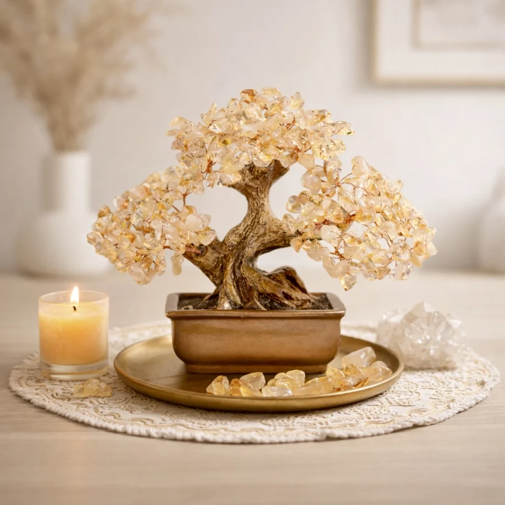 Árbol de la vida de cristal de citrino amarillo, árbol de dinero Feng Shui hecho a mano, bonsái de piedra curativa de chakras, regalo de decoración del hogar para amigos