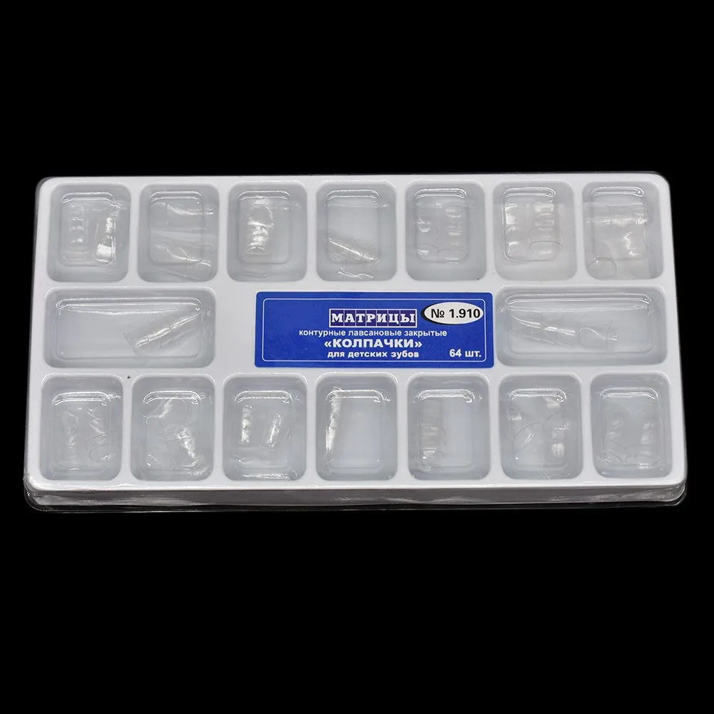 64pcs/box Dental Transparent Pre-crown Dental Crown Deciduous Teeth of Adult or Child Dentist Lab Tools 1.910 1.912 Preformed