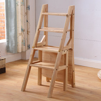 Wooden Folding Library Ladder Chair Kitchen Furniture Step School Convertible Stool Natural/Honey/Brown