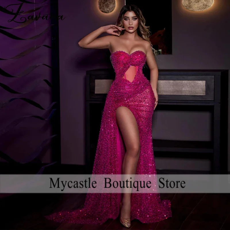 Abito da sera senza maniche bling con spacco con paillettes a tromba con pieghe ritagliate abito da festa formale Vestido De Noche personalizzato